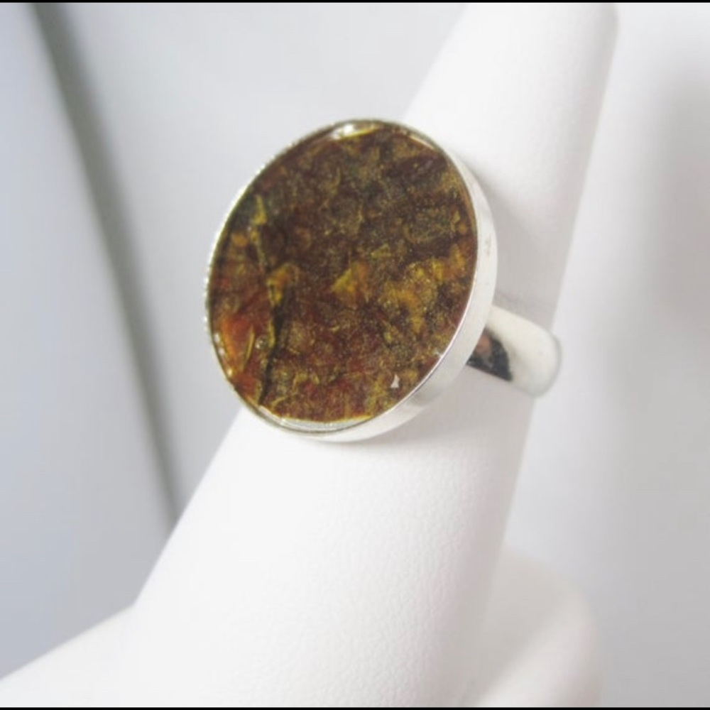 Yellow Fish Leather & Sterling Silver Ring Size 8